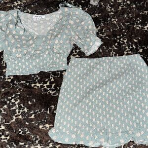 Mimi Chica Mint Floral Ruffle Mini Skirt